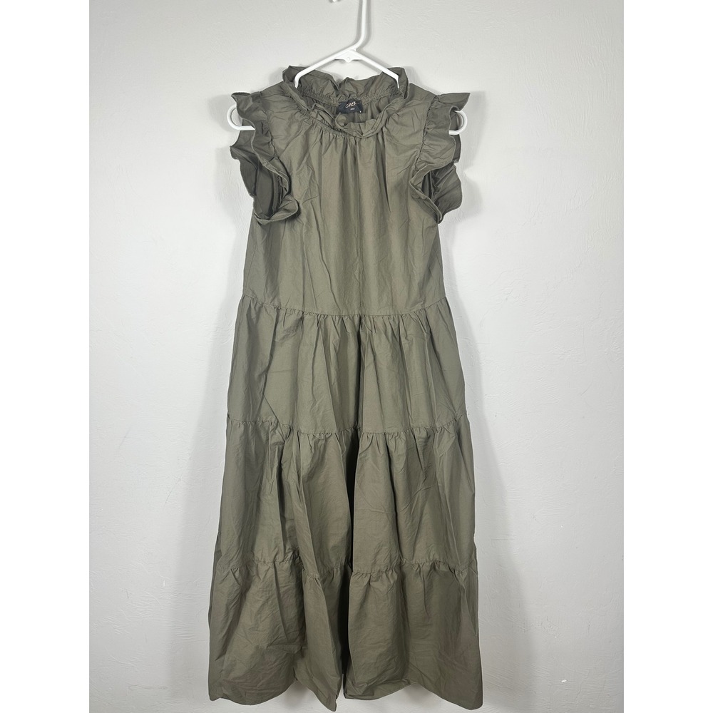 Chepe‎ Italy Women's Tiered Maxi Dress Olive Green Cotton Made in Italy